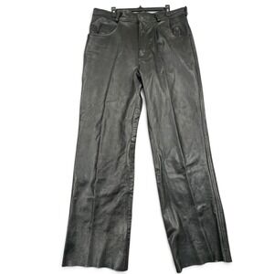 Vintage Xelement Real Leather Biker Pants Men 38x32 Black Lined Straight Raw Hem